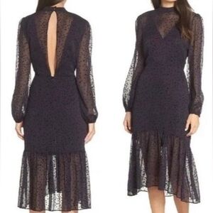 Avec Les Filles Blue With Stars Shear Date Night Evening Long Sleeve Cut Out M